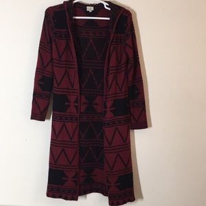 Hot & Delicious Burgundy & Black Hoodie,Long Sleeve, Long Open Cardigan